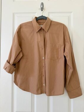 Maeve Brown Pinstripe Casual Button-Down Shirt
